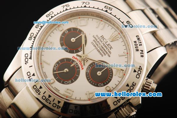 Rolex Daytona Chronograph Swiss Valjoux 7750 Automatic Movement Full Steel with White Dial and Arabic Numerals - Click Image to Close